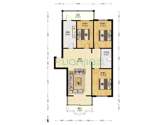 华宇花园一期 3室1厅1卫 124平方