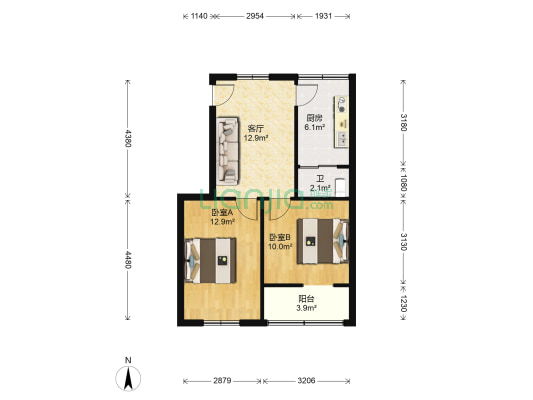 解放西路 2室1厅1卫 56平方