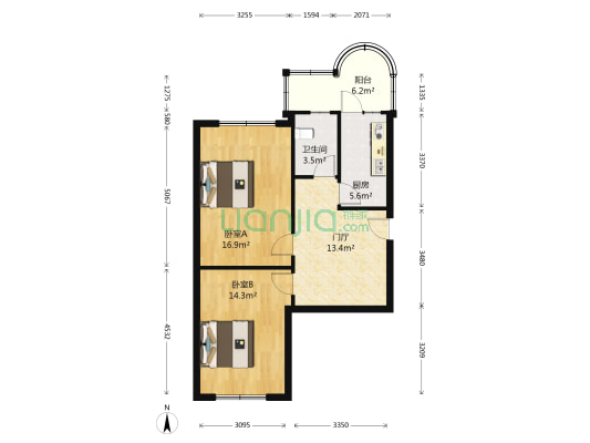天富山庄 2室0厅1卫 72平方
