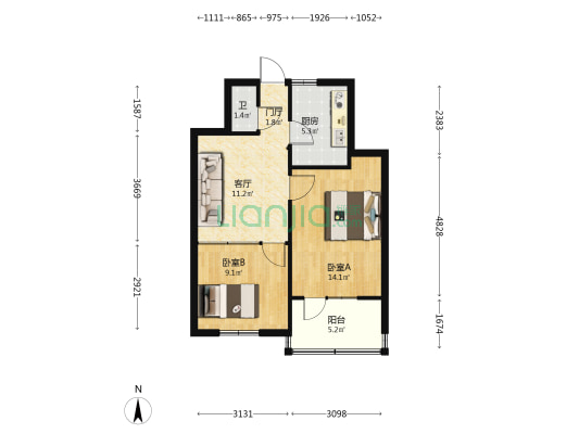 滏阳街9号院 2室1厅1卫 57平方
