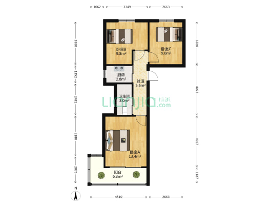 航华二村梧柏小区 3室0厅1卫 62平方