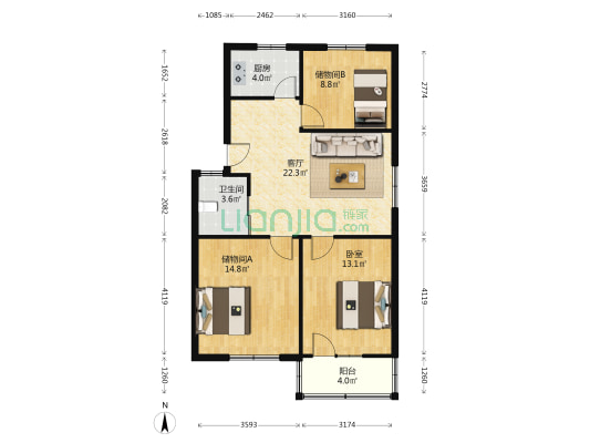 新塘小区 1室1厅1卫 85平方