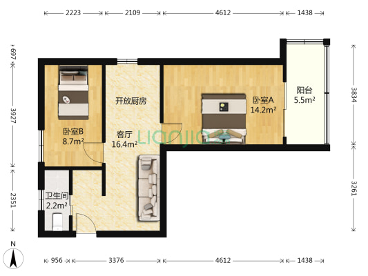 湖墅北路95号 2室1厅1卫 59平方