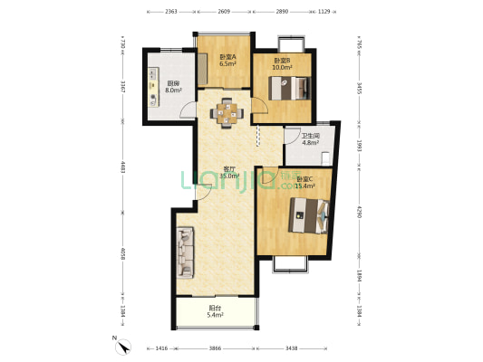 阳逻广场 3室1厅1卫 112平方