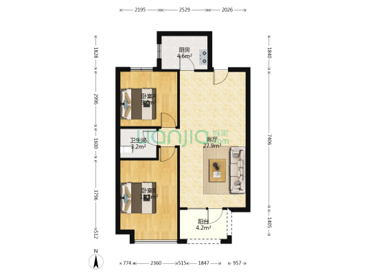 锦绣阅山 2室1厅1卫 91平方