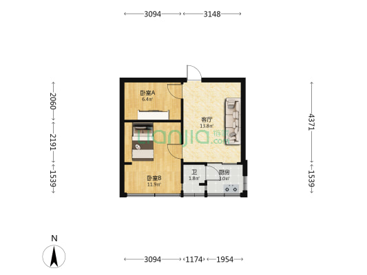 永昌路85号 2室1厅1卫 39平方