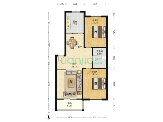 三三公寓 2室1厅1卫 100平方