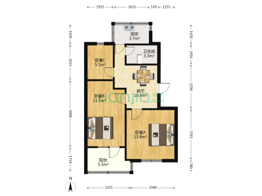 公路处宿舍 3室1厅1卫 65平方