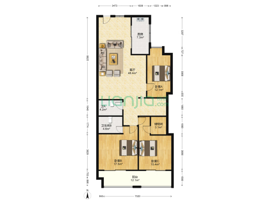 万康财富广场 3室1厅2卫 182平方