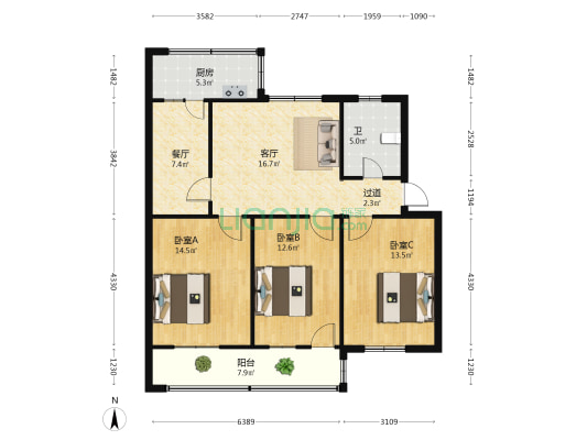 乡镇企业局家属院 3室2厅1卫 102平方