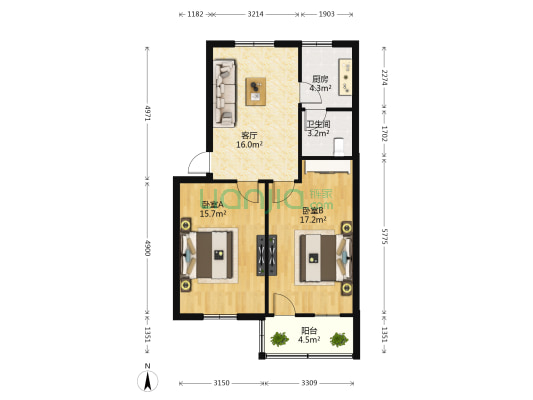 金家山社区 2室1厅1卫 70平方