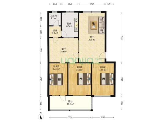 建设局南院 3室2厅1卫 123平方