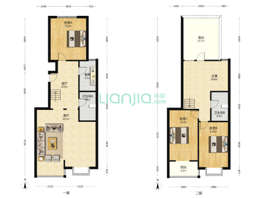 政法街跃层 电梯洋房 一梯两户 精装未住-户型图