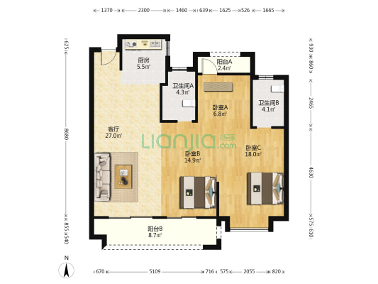 中梁·峯荟尚望 3室1厅2卫 110平方