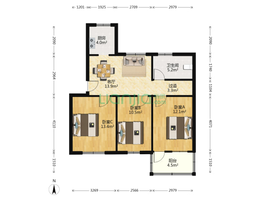 人民路10号 3室1厅1卫 81平方