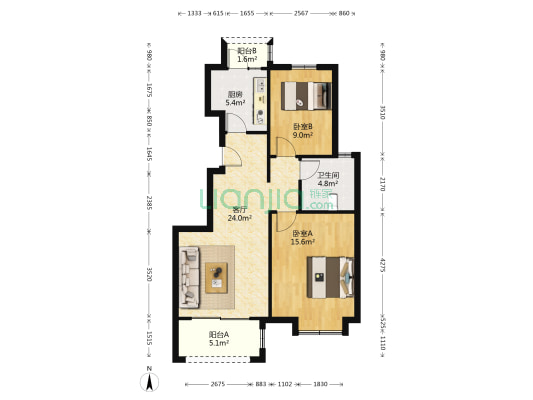 东亚威尼斯公馆 2室1厅1卫 86平方