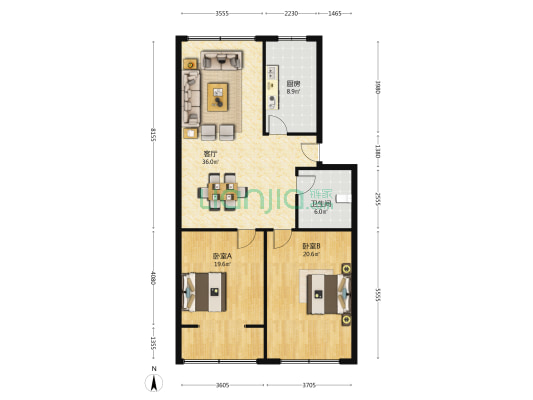 晋生街 2室1厅1卫 108平方