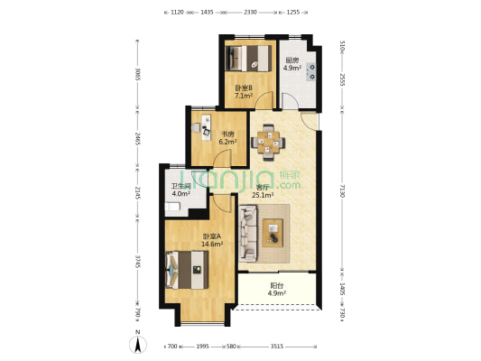 余姚恒大河悦府 3室1厅1卫 92平方