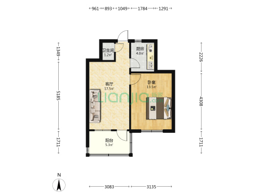 市一中家属院 1室1厅1卫 44平方