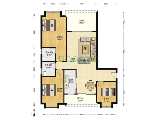 大湖壹号湖光府邸 3室1厅2卫 130平方