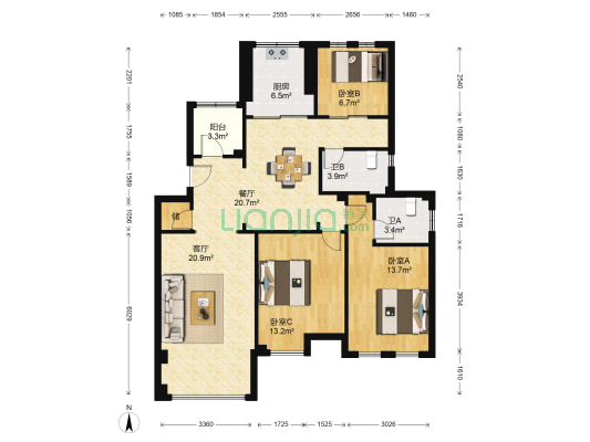 香树湾 3室2厅2卫 109平方