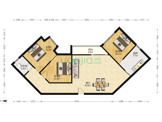 正大花园 3室1厅1卫 108平方