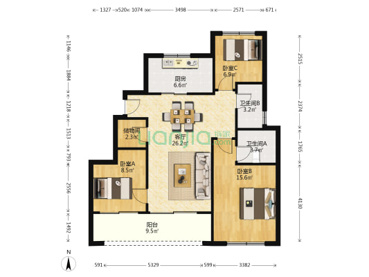 春棠澜府 3室1厅2卫 105平方