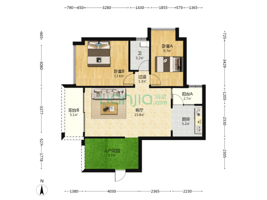 上河坊颐园 2室1厅1卫 83平方