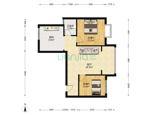 百洋欧典二期 2室1厅1卫 87平方