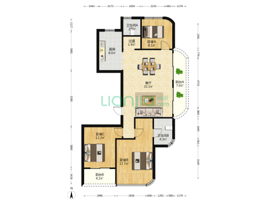 金昌·香湖明月（诸暨） 3室1厅2卫 130平方