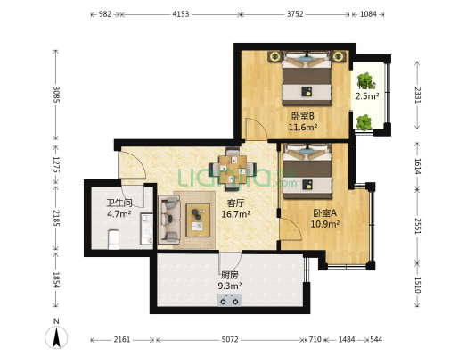 潮白人家 2室1厅1卫 70平方
