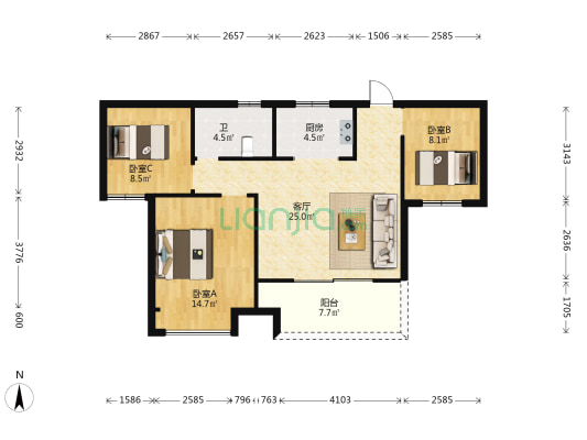 盛世城邦曼园 3室1厅1卫 94平方