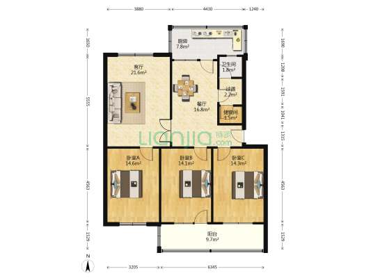 汽车站家属楼 3室2厅1卫 121平方