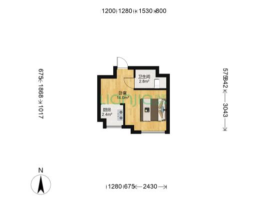 五洲国际广场 1室0厅1卫 36平方