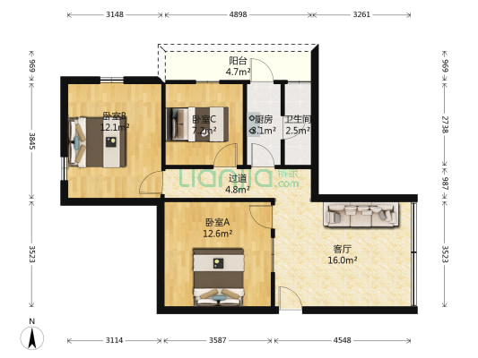 花生寮 3室1厅1卫 70平方