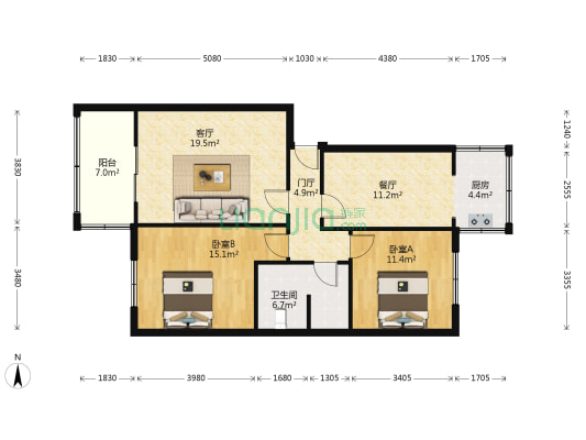 西体北路8号 2室2厅1卫 84平方