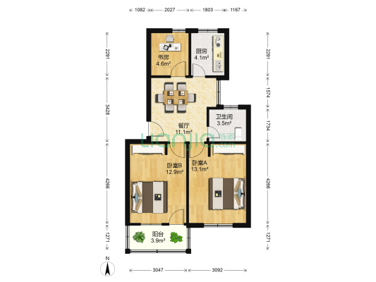 环北市府小区 3室1厅1卫 67平方