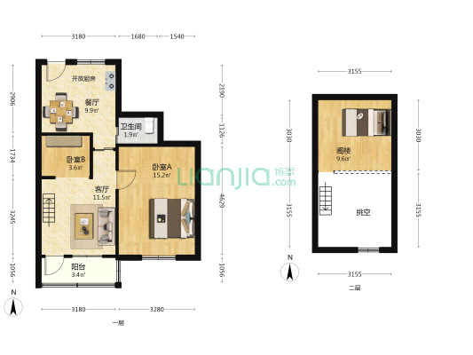 北石家园 2室2厅1卫 51平方