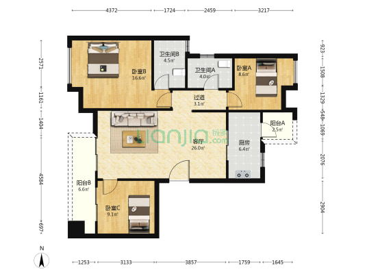 东原中业印江洲 3室1厅2卫 110平方