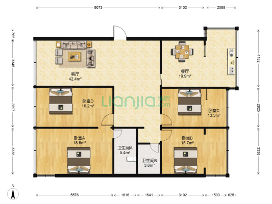 金马寺升华组团 4室2厅2卫 159平方
