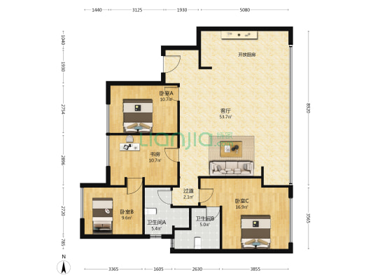 金科博翠未来B区 4室1厅2卫 125平方