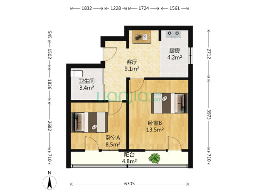七彩阳光 2室1厅1卫 57平方
