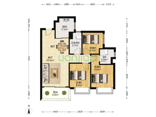 碧桂园星荟 3室1厅2卫 89平方