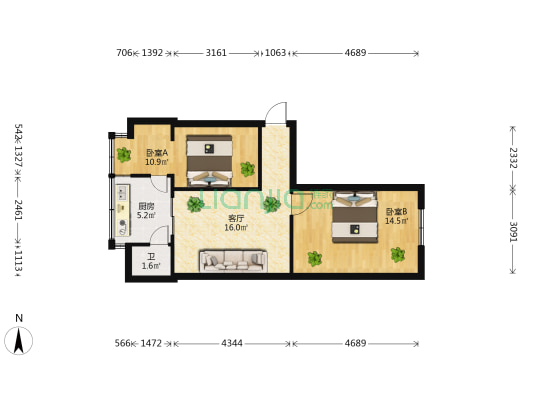 虹山东路294号 2室1厅1卫 47平方