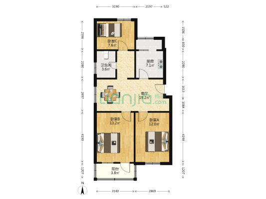 虹桥路8号 3室1厅1卫 79平方