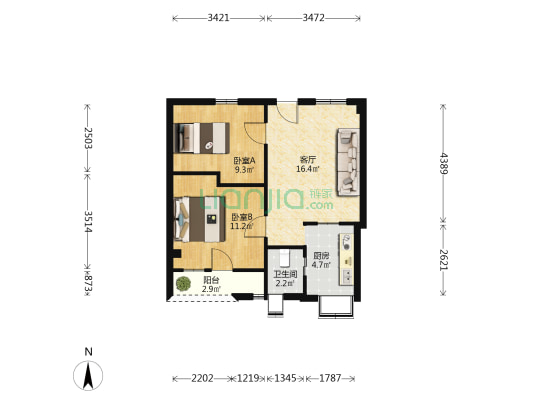 建德公寓 2室1厅1卫 72平方