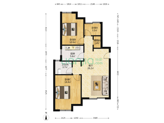 联美品悦 3室1厅1卫 84平方