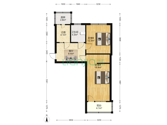 水产研究所宿舍 2室1厅1卫 67平方