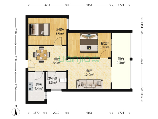 新诚小区 2室2厅1卫 74平方