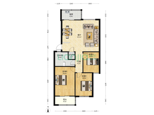 通达名园 3室1厅2卫 111平方